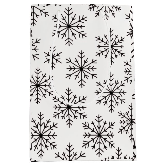 Sacola Para Presentes Média Black & White Snowflake Gift Bag – Elegant Minimal (Frente)