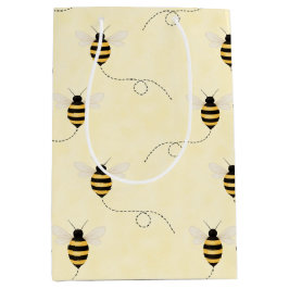 Sacola Para Presentes Média Black Yellow Gold Bees Baby Shower