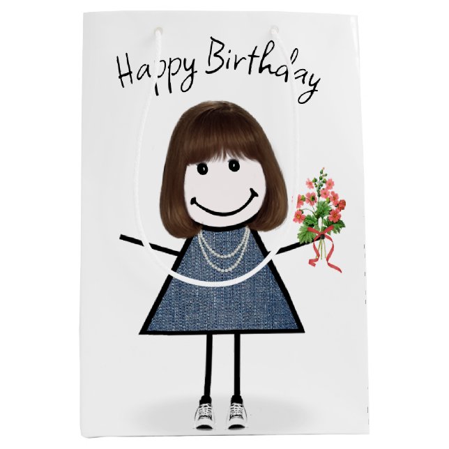 Sacola Para Presentes Média Bloco de Aniversário com Buquê (Frente)