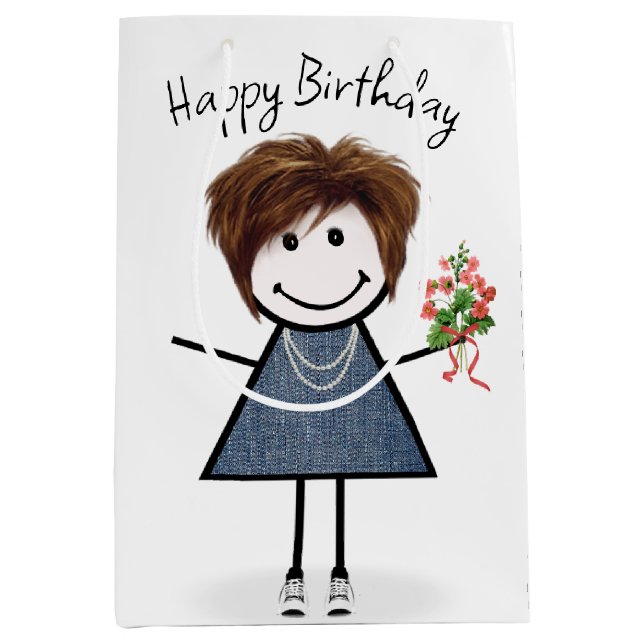Sacola Para Presentes Média Bloco de Aniversário com Buquê (Frente)