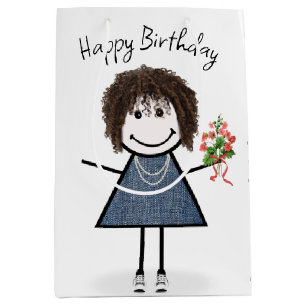 Sacola Para Presentes Média Bloco de Aniversário com Buquê