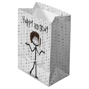 Sacola Para Presentes Média Bloco de aniversário com cabelo e óculos