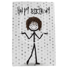 Sacola Para Presentes Média Bloco de aniversário com cabelo e óculos