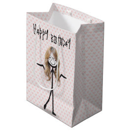 Sacola Para Presentes Média Bloco de aniversário com cabelo e óculos