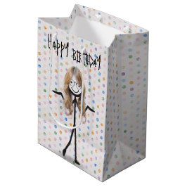 Sacola Para Presentes Média Bloco de aniversário com cabelo e óculos