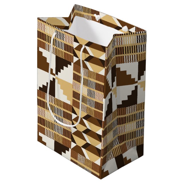 Sacola Para Presentes Média Bloco Kente - Ocre Silenciado (Frente inclinada)