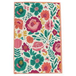 Sacola Para Presentes Média Bloom & Bright: Padrão de Jardim Floral de Arte Po