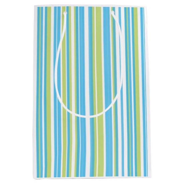Sacola Para Presentes Média Blue and Lime Green Striped (Frente)