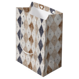Sacola Para Presentes Média Blue Cream Argyle Dia dos Pais