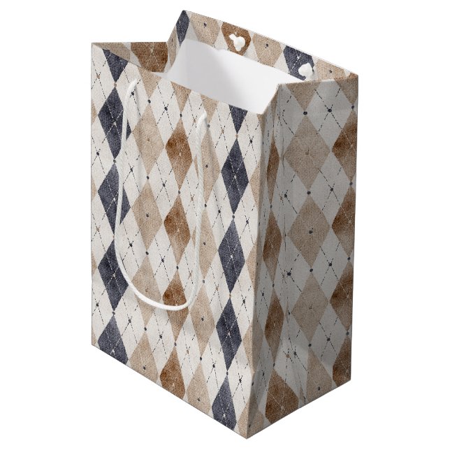 Sacola Para Presentes Média Blue Cream Argyle Dia dos Pais (Frente inclinada)