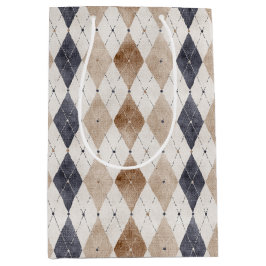 Sacola Para Presentes Média Blue Cream Argyle Dia dos Pais