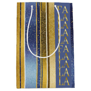 Sacola Para Presentes Média Blue Dourado Natal Fa La Pattern#27 ID1009