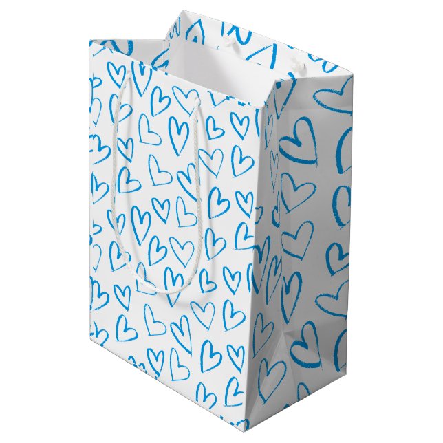 Sacola Para Presentes Média Blue Heart Pattern Medium Gift Bag (Verso inclinado)