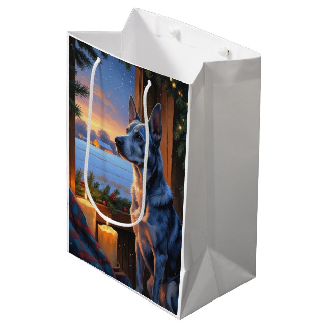 Sacola Para Presentes Média Blue Heeler With Christmas Lights Holiday  (Frente inclinada)