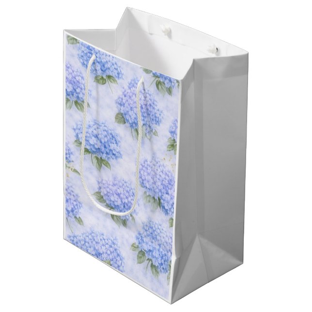Sacola Para Presentes Média Blue Hydrangea Floral Medium Gift Bag (Frente inclinada)
