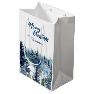 Sacola Para Presentes Média Blue Modern Merry xmas tree rainha