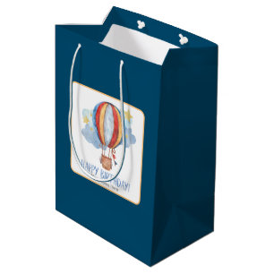 Sacola Para Presentes Média Blue Red Hot Air Balloon Stars Kids Feliz Aniversá