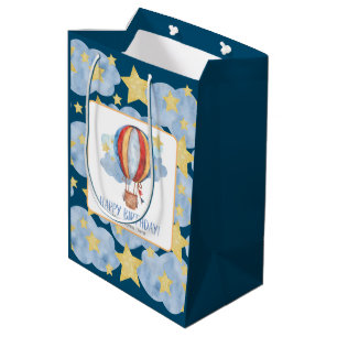 Sacola Para Presentes Média Blue Red Hot Air Balloon Stars Kids Feliz Aniversá