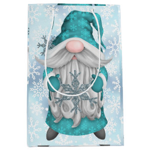 Sacola Para Presentes Média Blue Snowflake Gnomo