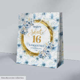 Sacola Para Presentes Média Blue Sweet 16 Dourado Saco do Partido da Glitter