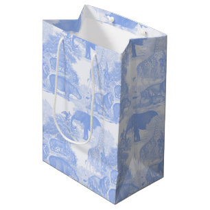 Sacola Para Presentes Média Blue Toile Selgle Animais Safari Chinoiserie