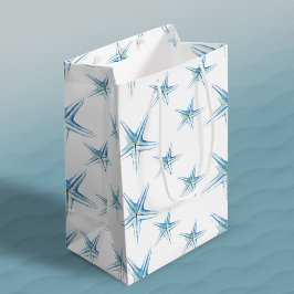 Sacola Para Presentes Média Blue Watercolor Starfish Média Gift Bag