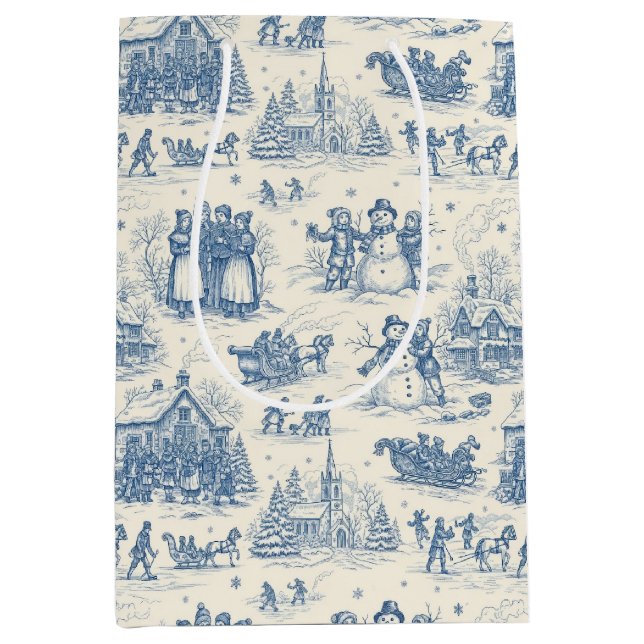 Sacola Para Presentes Média Blue Winter Toile Chinoiserie (Frente)