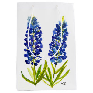 Sacola Para Presentes Média Bluebonnets Texas State Flowers Lupine Watercolor