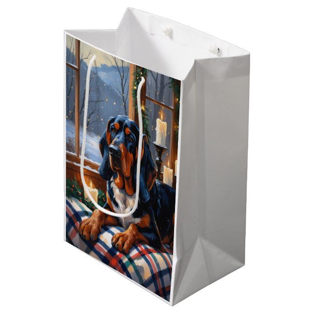 Sacola Para Presentes Média Bluetick Coonhound With Christmas Lights Holiday (Frente inclinada)