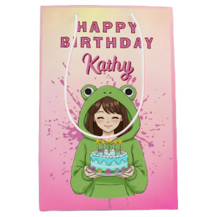 Sacola Para Presentes Média Blusão de Rã Kawaii Personalizado para Menina de A