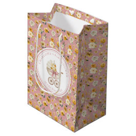 Sacola Para Presentes Média Blush Floral Vintage Carriage Baby Shower Bag