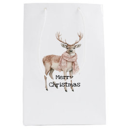 Sacola Para Presentes Média Blush Pink Cream Deer Christmas