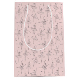 Sacola Para Presentes Média Blush Pink & Silver Ballerina Pattern