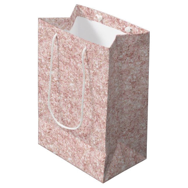 Sacola Para Presentes Média Blush Pink Sparkle Glitter Birthday (Frente inclinada)