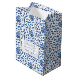 Sacola Para Presentes Média Boas-vindas ao Casamento de Chinoiserie Blue e Whi