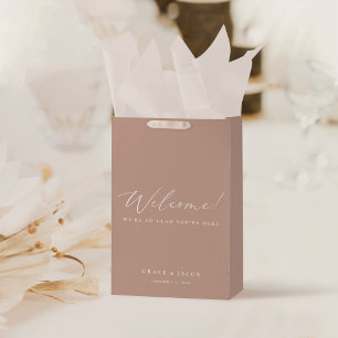 Sacola Para Presentes Média Boas-vindas ao Casamento Rosa Migre Mínimo Moderno