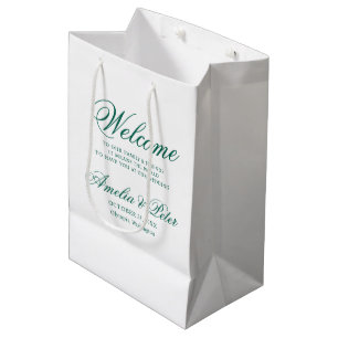 Sacola Para Presentes Média Boas-vindas ao Casamento Verde Elegante