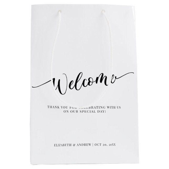 Sacola Para Presentes Média Boas-vindas ao Script Wedding | Obrigado Gift Bag (Frente)