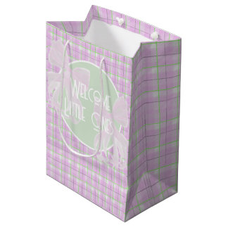 Sacola Para Presentes Média Boas-vindas Pequenas-Gêmeas laços rosa xadrez