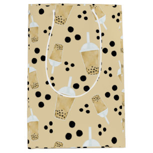 Sacola Para Presentes Média Boba Tea and Dots - Cream Gift Bag