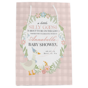 Sacola Para Presentes Média Bobo Rosa Goose Floral Gingham, Chá de fraldas Fav