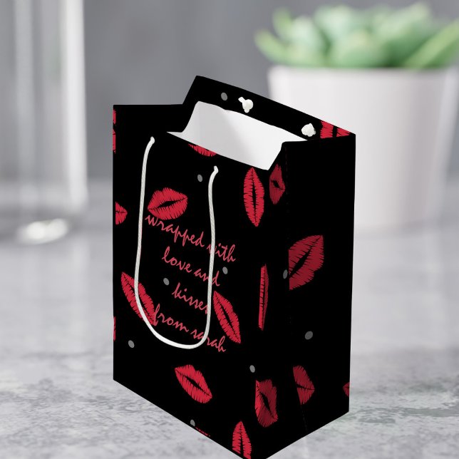 Sacola Para Presentes Média Boca-Boca-Boca-Boca Pequena para Presente (Lots of kisses on this small gift bag with space for your message)