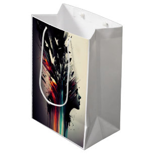 Sacola Para Presentes Média Boho abstrato art com cara de menina