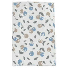 Sacola Para Presentes Média Boho Beach Cherries - padrão de frutas bege azul.
