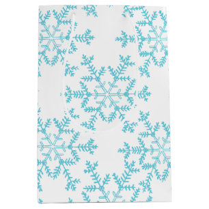 Sacola Para Presentes Média Boho Blue Snowflakes Gift Bag