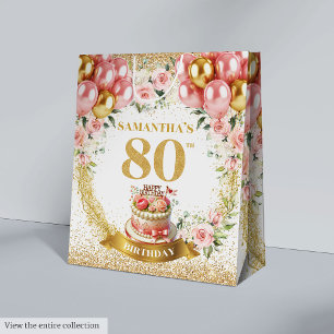 Sacola Para Presentes Média Boho Blush Florals 80 Celebração de Aniversário