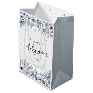 Sacola Para Presentes Média Boho Chic Blue Florals Chá de fraldas Saco médio p