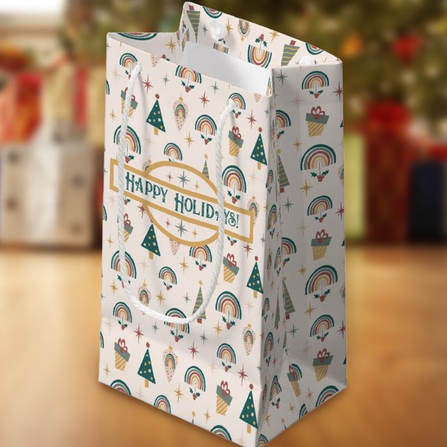 Sacola Para Presentes Média Boho Christmas Rainbow Gift Bag (Criador carregado)