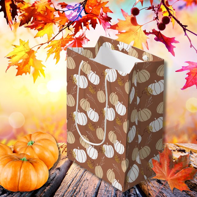 Sacola Para Presentes Média Boho Fall Abpkins (Boho Fall pumpkins Medium Gift Bag)