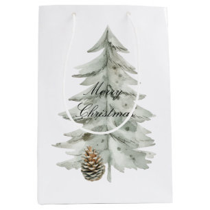 Sacola Para Presentes Média Boho Green Christmas Trees Pine Cones